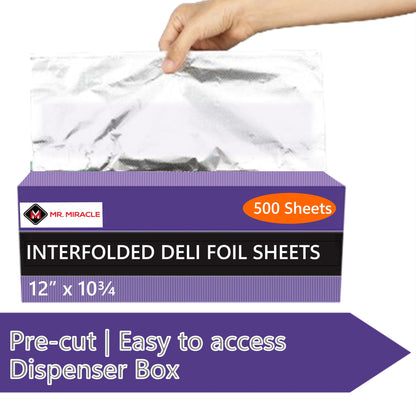 Box of Pre-Cut Aluminum Foil Sheets - Wide and Heat-Tolerant Deli Foil Sheets, 100% Aluminum, Ideal for Food Wrapping, Grilling & Freezing, Convenient Dispenser