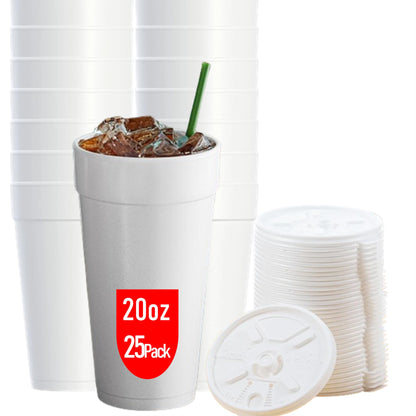 Foam Cups for Hot and Cold Drinks With Lids, USA-Made 50-Pack - Ideal Styrofoam Coffee Cups, Insulating To-Go Cups for Soda, Tea, Juice - Sturdy, Disposable and comparable to Industry standard