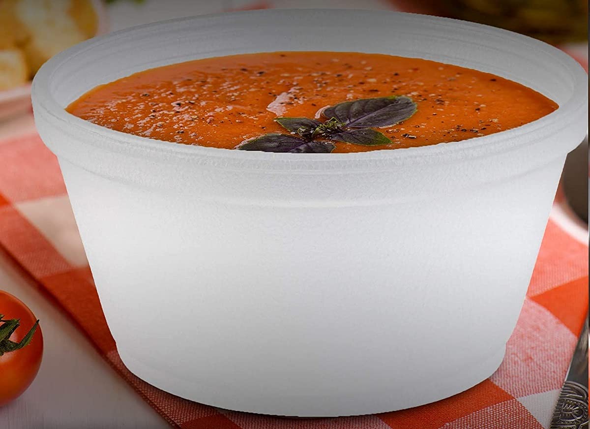 Foam Bowl with Lid for Hot and Cold Foods – 8 Ounce Disposable Soup Container with Vented Lid, Great for Ice Cream, Yogurt, Soup, Takeout [100 pack]