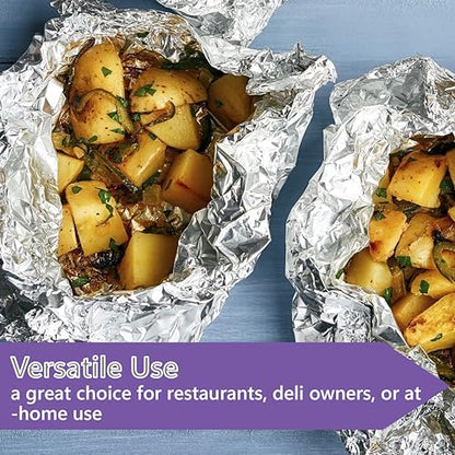 Box of Pre-Cut Aluminum Foil Sheets - Wide and Heat-Tolerant Deli Foil Sheets, 100% Aluminum, Ideal for Food Wrapping, Grilling & Freezing, Convenient Dispenser