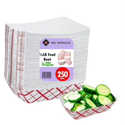 Mr Miracle Kraft Paper Food Tray. 1/4 - Pound Size. Disposable, Recyclable and Fully Biodegradable. Made in USA