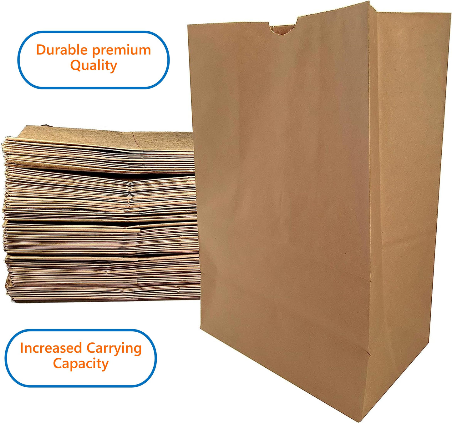 57 Lb Large Kraft Paper Grocery Bags with Handles - 12 x 17 x 7 - Durable, Reusable & Eco-Friendly Shopping Bags, Brown Kraft Take-Out Bags for Retail, To-Go, Any Occasion